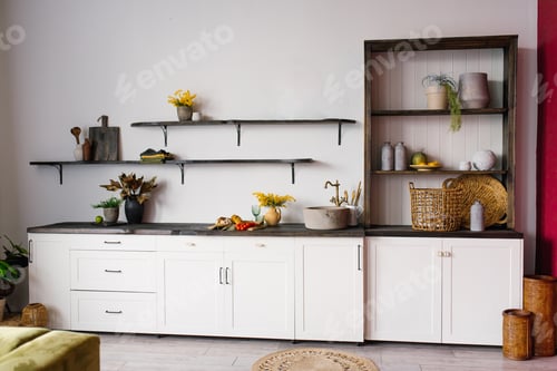Preview: Scandinavian-Style Kitchen Interior in White and Brown Colors