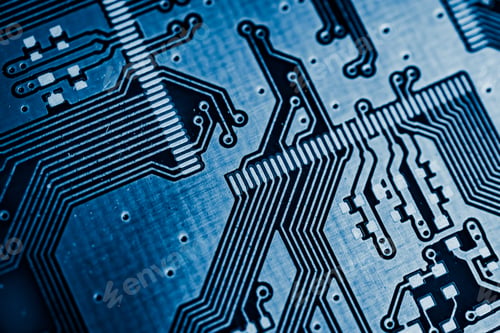 Preview: blue printed circuit board with gold plating