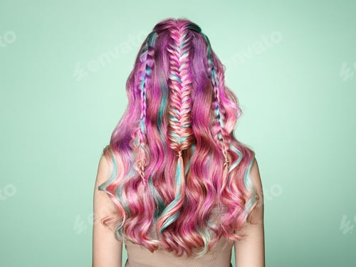 Preview: Beauty fashion model girl with colorful dyed hair