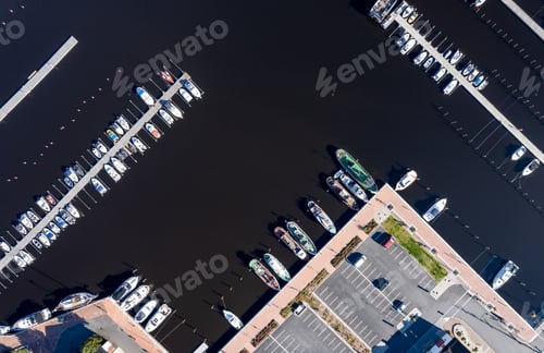 Preview: Aerial drone scenery of fishing boats moored at the marina. Kuopio Finland