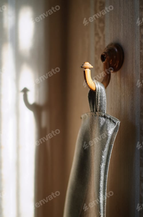 Preview: Curtain Hanging on Hook with Window Reflection