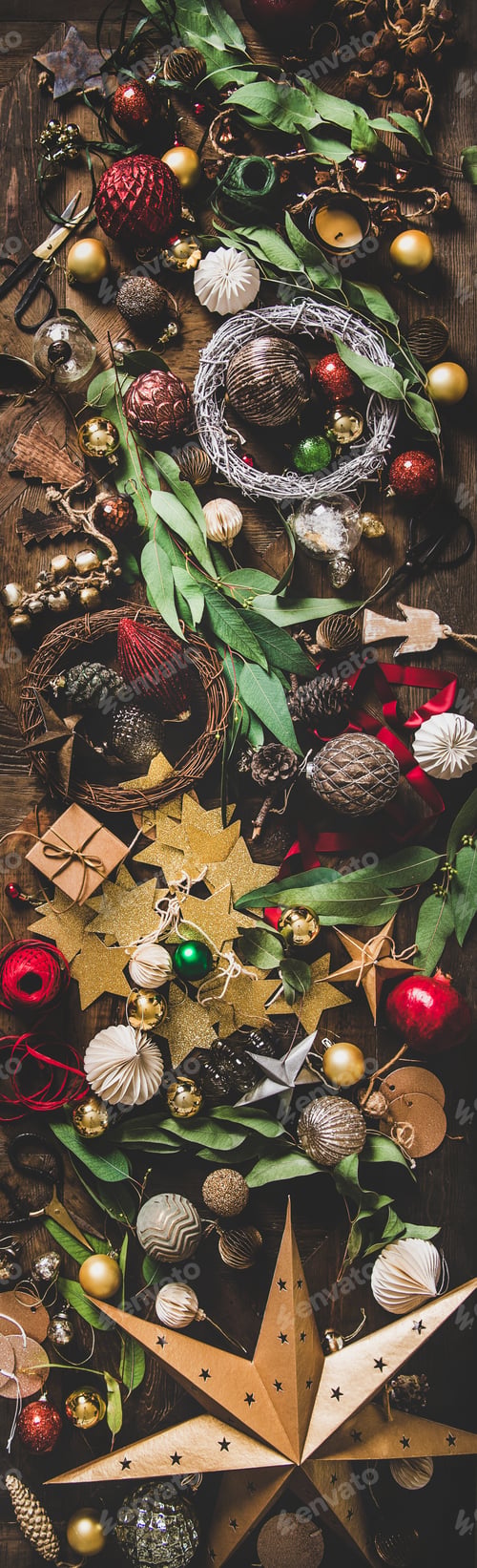 Preview: Christmas, New Year holiday decoration layout background, narrow composition