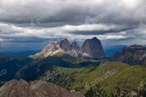 Preview: The three peaks of the Sassolungo (Langkofel) in the Dolomites, Italy.