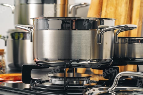Preview: Clean saucepan on a gas stove in kitchen