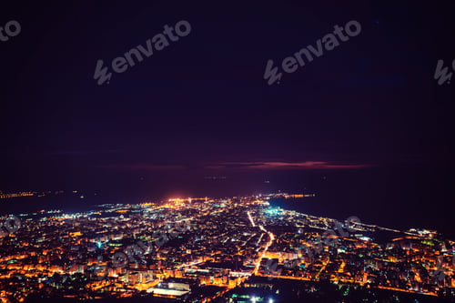 Preview: Fantastic aerial view of city illuminated with lights. Location