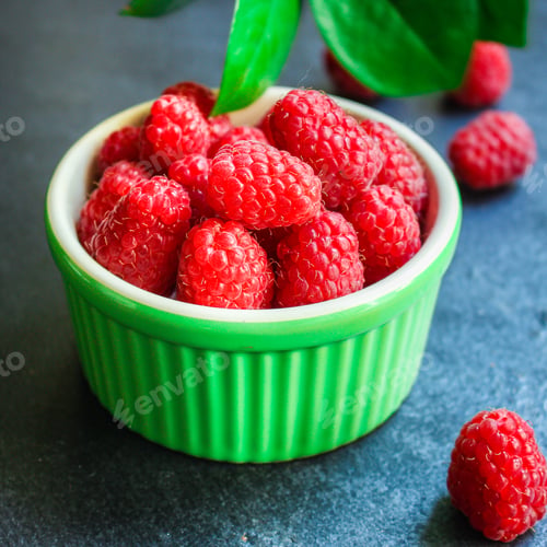 Preview: Raspberry Raw Ripe Red Juicy Berries Menu Concept Serving Food Background Top View Copy Space