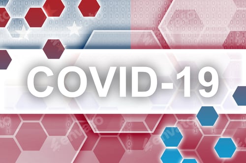 Preview: Samoa flag and futuristic digital abstract composition with Covid-19 white inscription