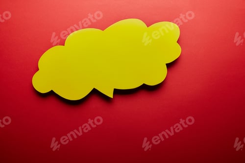 Preview: top view of empty thought bubble on red background