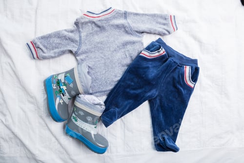 Preview: Baby boy clothes on white background