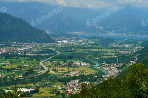 Preview: Panoramic view of Valtellina from Mello at summer