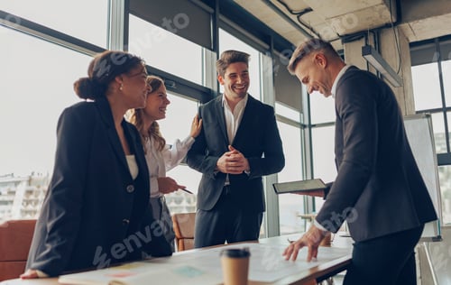 Preview: Team of business investors is discussing a new project in modern office. Concept of financing
