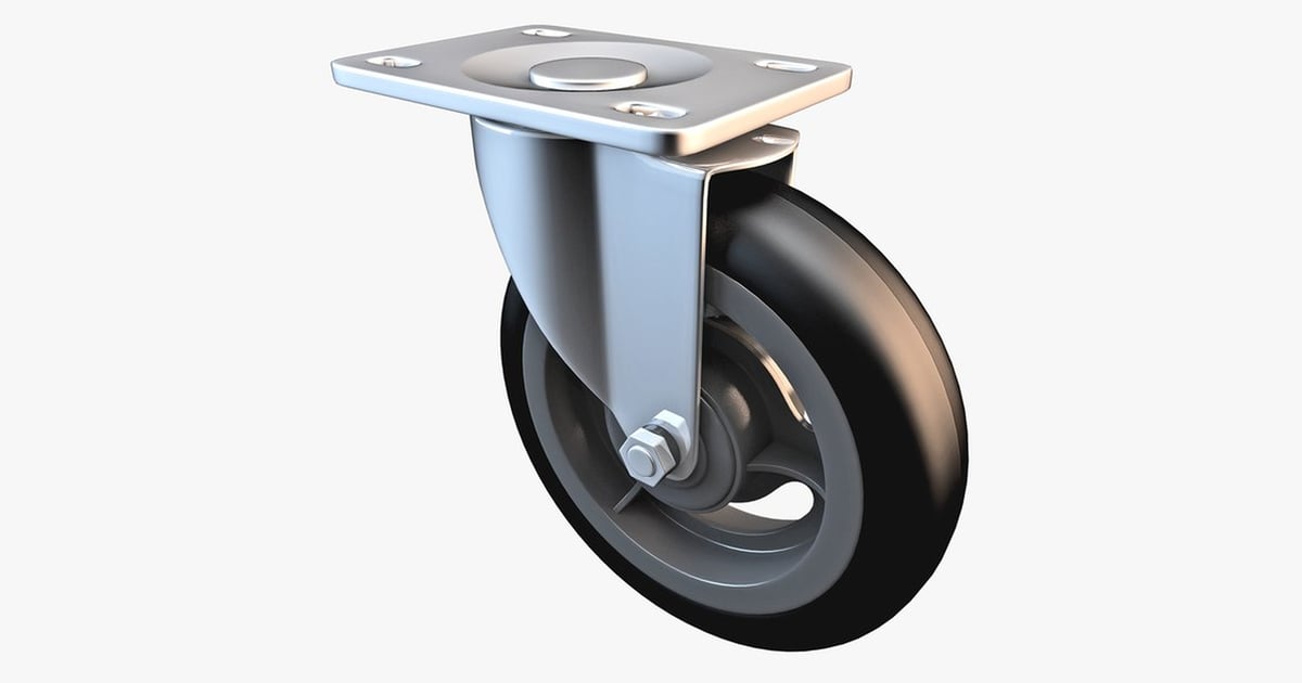 Swivel caster with mounting plate 3D, Incl. wheel & logo animation - Envato