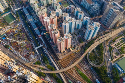 Preview: Kowloon Bay, Hong Kong, 25 April 2019: Drone fly over Hong Kong city