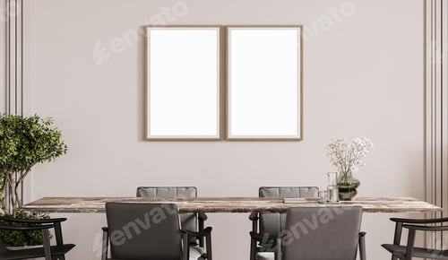 Preview: Two poster frame mockup in modern living room, 3d rendering