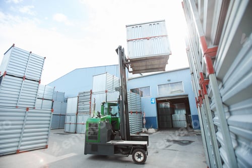 Preview: Forklift truck lifting metal container