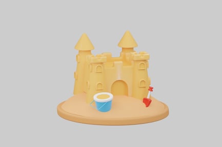 Preview: Cartoon sandcastle with bucket and shovel