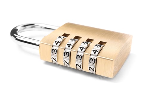 Preview: Locked steel combination padlock isolated on white