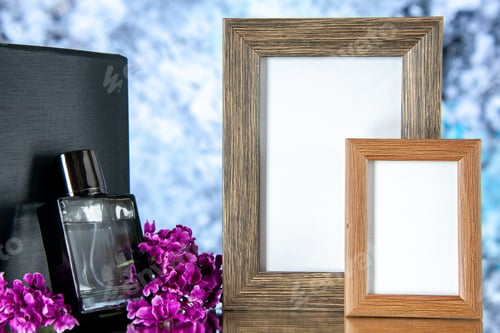 Preview: front view black expensive fragnance with picture frames on a light background flower love present