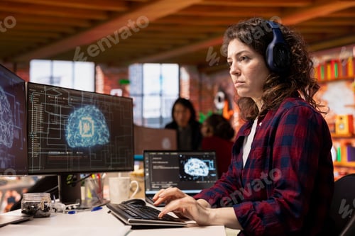 Preview: IT expert listening music, using artificial intelligence technology