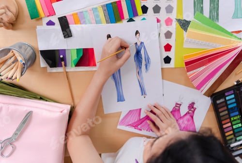 Preview: fashion designer stylish drawings sketches textile fabric material Costume.