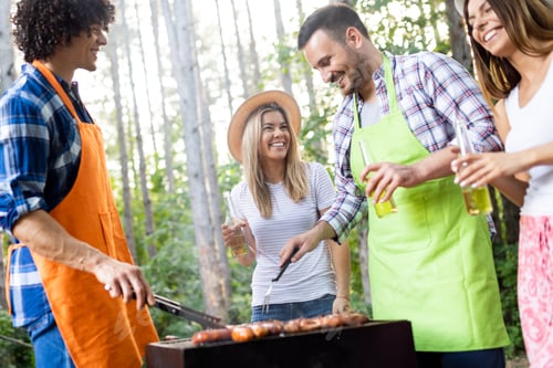 Preview: Friends making barbecue and having lunch in the nature