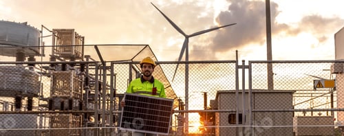 Preview: Professional Man Energy Engineer Holding the Solar Panel.