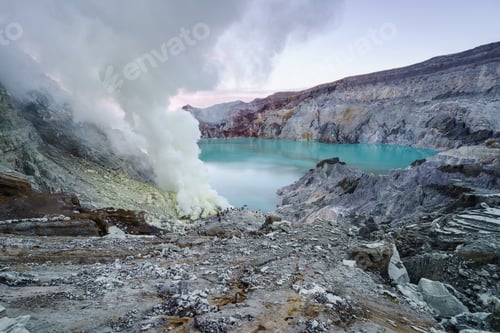 Preview: Sulfur burned in the crater blue lake at Kawah Ijen