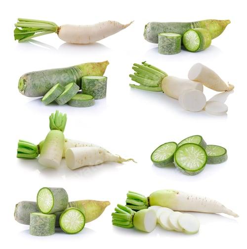 Preview: Daikon radishes isolated on white background