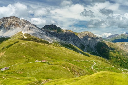 Preview: Mountain landscape along the road to Stelvio pass (Lombardy) at summer