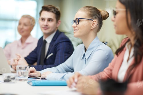 Preview: Businesswoman working during meeting