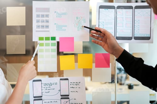 Preview: Designer team creative idea website designer Draw outline and develop applications on smartphone.