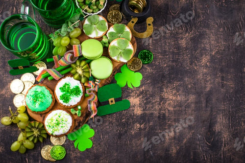 Preview: St. Patricks Day party food, green beer and shamrock