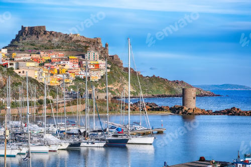 Preview: Unbelivable view of Medieval town of Castelsardo. Cityscape of Castelsardo port.