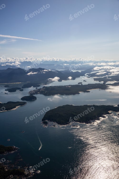 Preview: Aerial Landscape View of a touristic town, Tofino, on the Pacific Ocean Coast