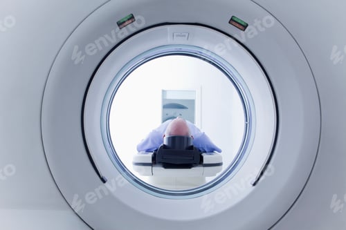 Preview: Patient lying down on CT scanner