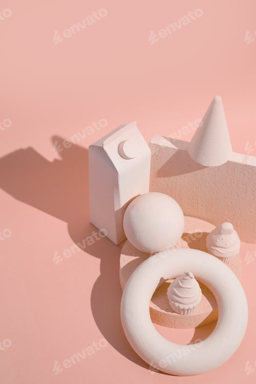Preview: Abstract geometry figure and minimal objects. Pink trendy monochrome colours design