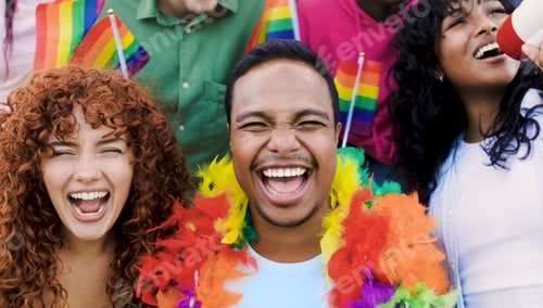 Preview: African american gay man gay pride at festival - LGBTQ lifestyle and community concept