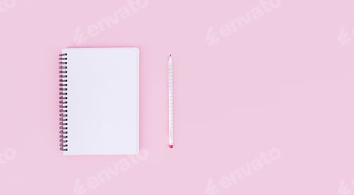 Preview: blank notepad with white sheets on pink background with place for text