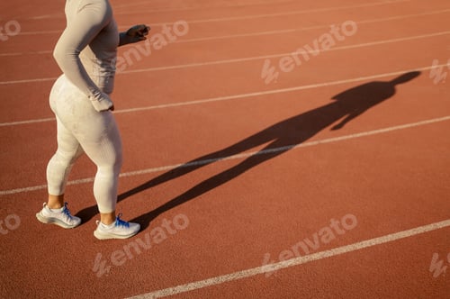 Preview: Cropped shot of an unrecognizable female sprinter running a race at the stadium