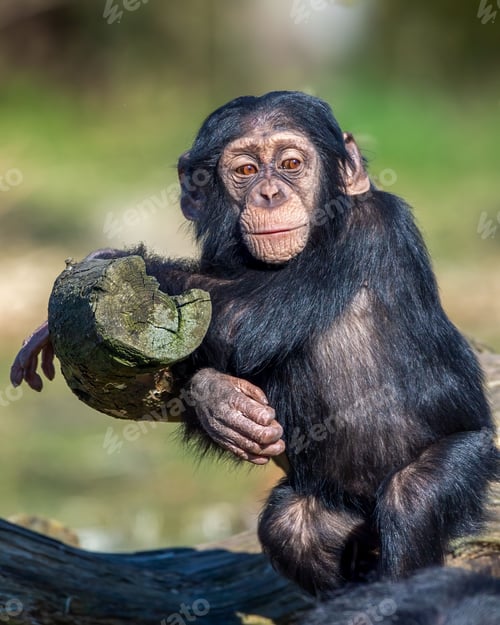 Preview: Thoughtful Young Chimpanzee on a Log