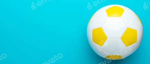 Preview: Top View Photo Of Soccer Ball Over Turquoise Blue Background With Copy Space.