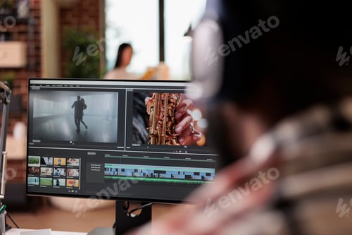 Preview: Young freelancer editing footage on software