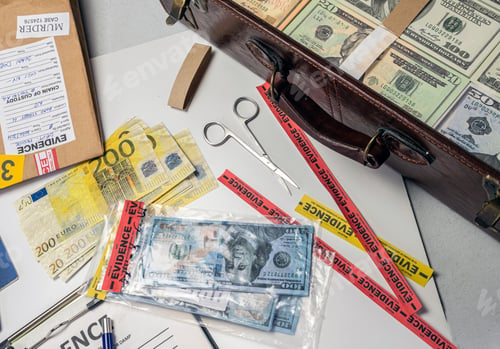 Preview: dollar bills and passports in criminal investigation unit, conceptual image