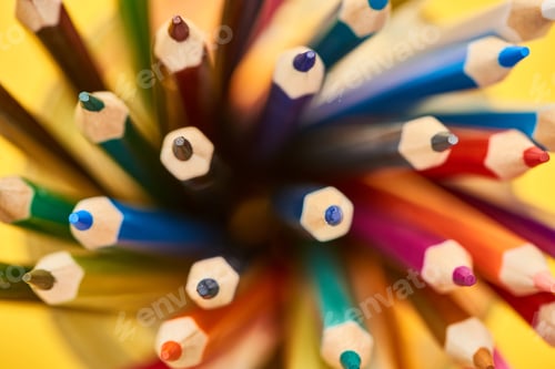 Preview: Top View of Sharpened Ends of Bright Color Pencils