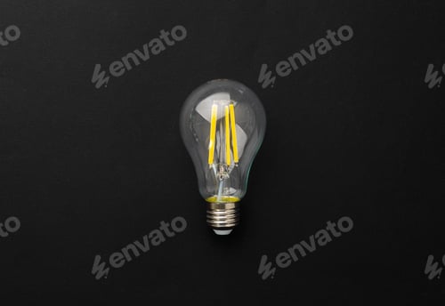 Preview: One light bulb on black background top view