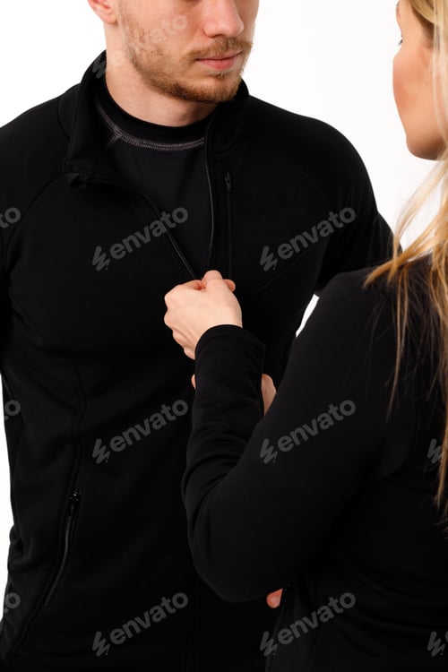 Preview: Sports family, husband and wife in thermal clothes.