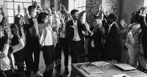Preview: Multiracial business people celebrating together inside office - Focus on asian senior woman hands