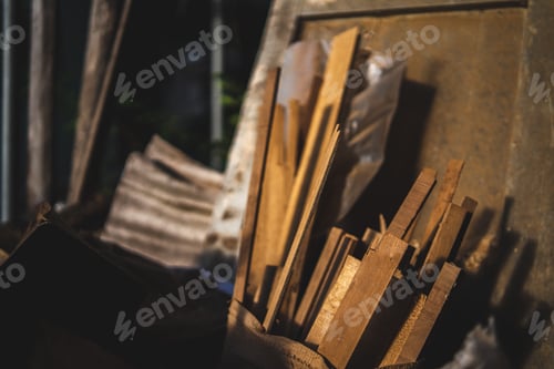 Preview: Background image of furniture woodworking workshop, carpenters industrial wooden material work table