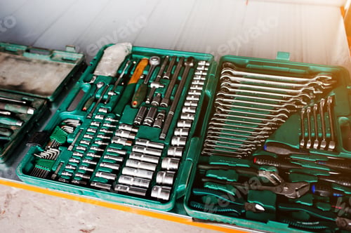 Preview: Metal rack with set of wrench spanners tools