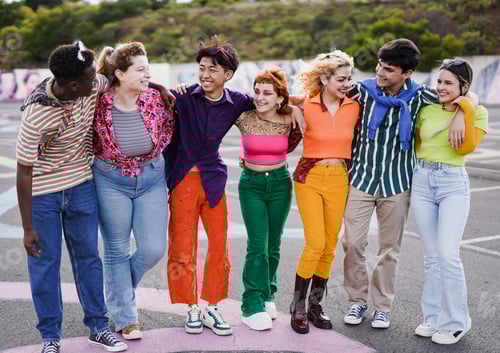 Preview: Young multiracial people having fun together outdoor